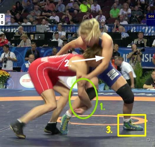 FS: Leg grips may vary, from close to the hips to lower single. Feet location and movements before and during the penetration are aimed to prevent the opponent snapping or sprawling successfully.