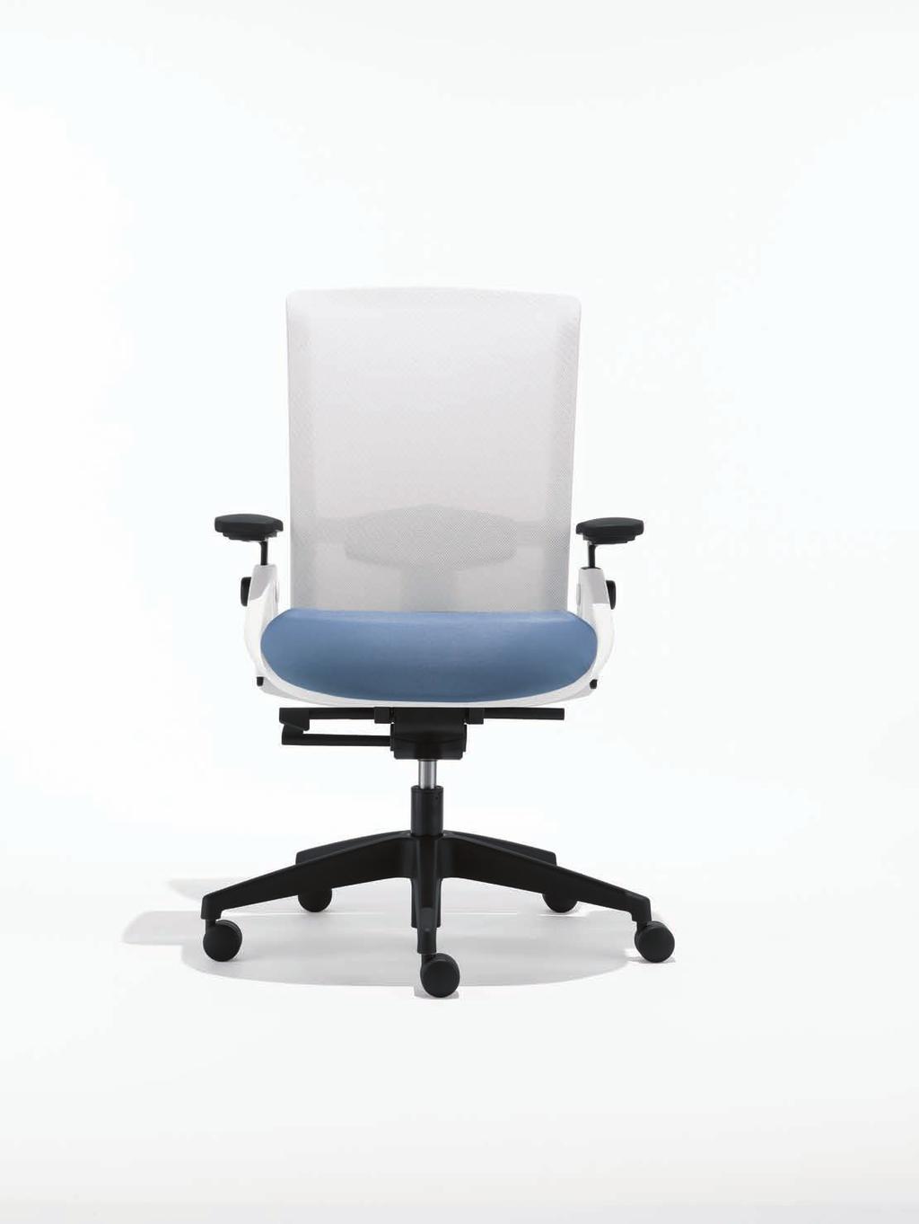 5 1 2 Height-adjustable arms: Offer a 4" range of adjustment with fixed cap, or for more computer-intensive work, 3D arm caps width, depth and pivot. Armless versions are also available.