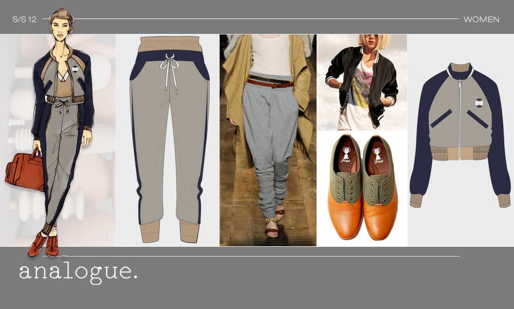 BASEBALL - LOOK 1 Cropped softball jacket / Carrot pant with exaggerated waist band / Slim silhouette /