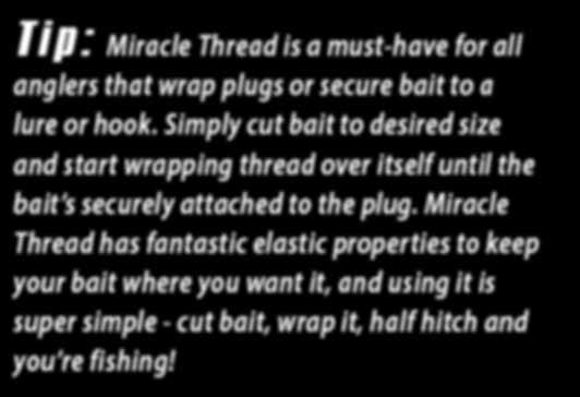 Simply cut bait to desired size and start wrapping thread over itself until the bait s securely attached to the plug.