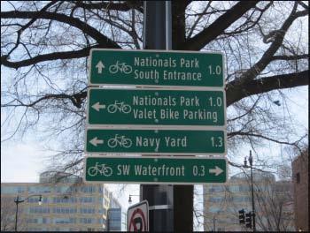 Recently, the District Department of Transportation upgraded their cycling wayfinding signage to present more detail to the user.