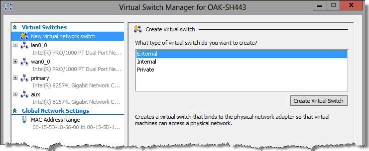 On your Windows desktop, open the Hyper-V Manager. Figure 3-1. Hyper-V Manager Window 4. Open the Virtual Switch Manager in the right-hand Actions pane. 5.
