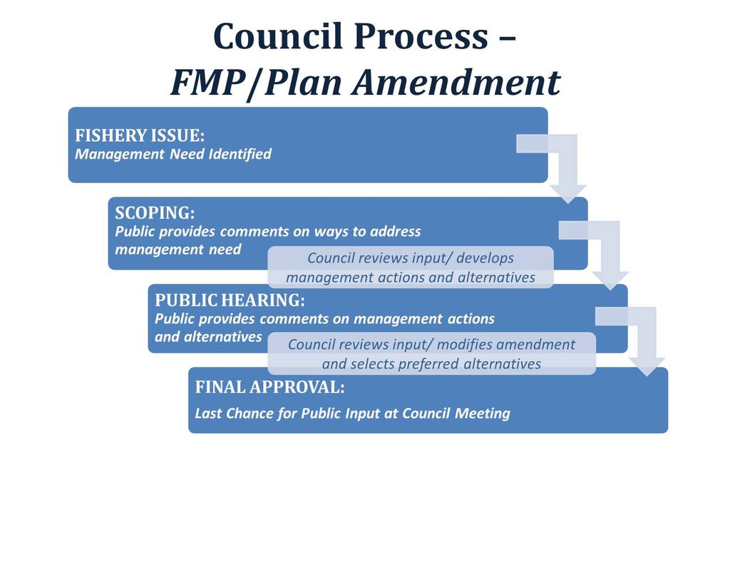 What is Scoping? Scoping is the first stage of the process to amend a fishery management plan after an issue has been identified (see steps in the process below).