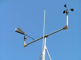 Anemometer is a device that has cups on it, it measures wind speed.