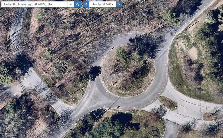 WHAT HAPPENS AT ROUNDABOUTS? At least one existing American ABL includes a roundabout as part of its route. This occurs at the intersection of Eastern Road and Whistler Landing in Scarborough, ME.