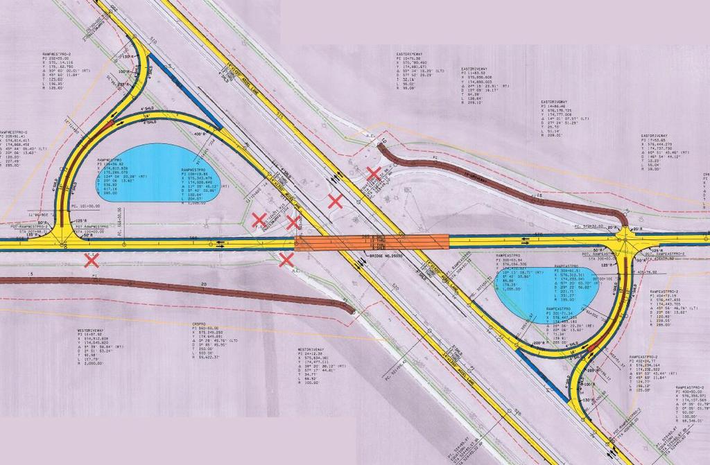 3.16.2 Quadrant Interchange A quadrant interchange is an interchange that connects to grade separated roadways with only one or two two-way roadways connecting the arterial roadways.
