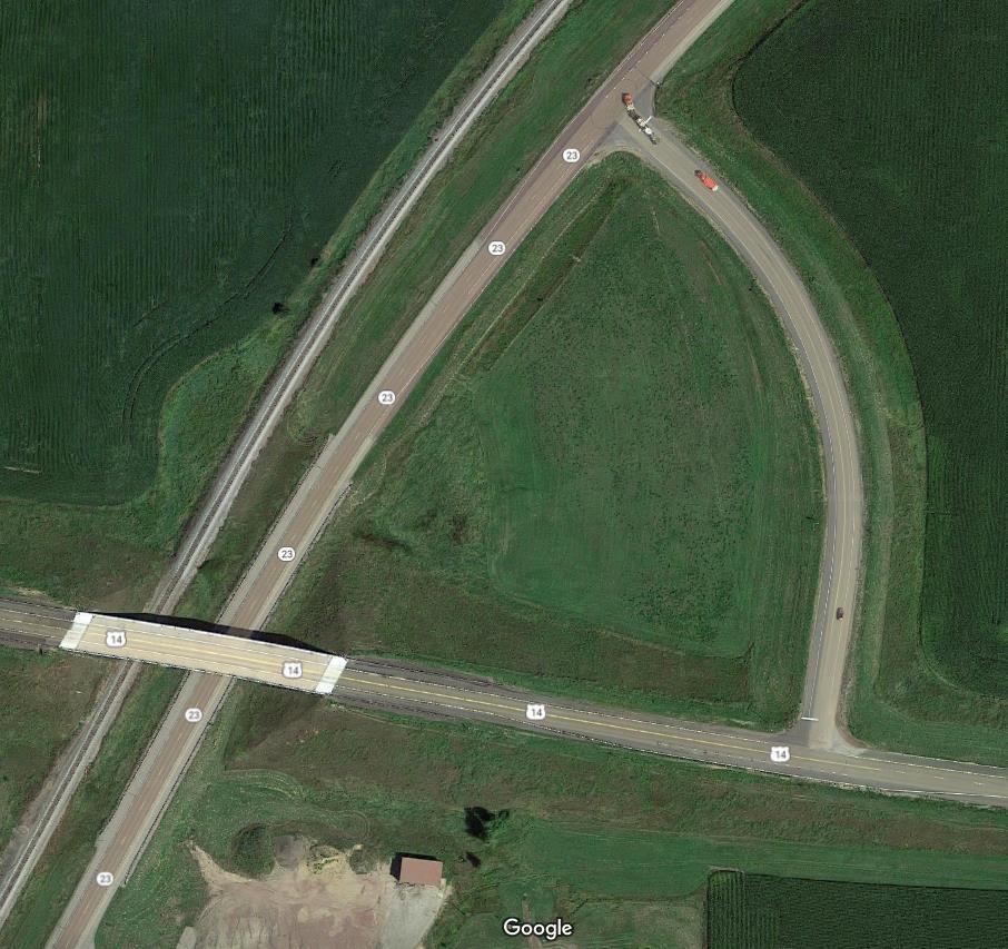 Figure 22: A quadrant interchange connecting two-lane two-way highways. This is located near Florence, MN.