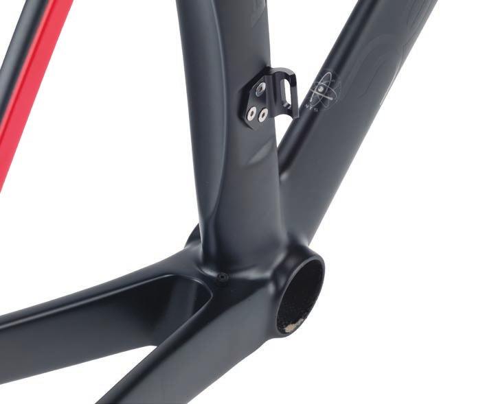 The areas of maximum stress: the bottom bracket, head tube and seat tube are all strengthened in order to maintain a high degree of stiffness whilst retaining the parallel alignment of