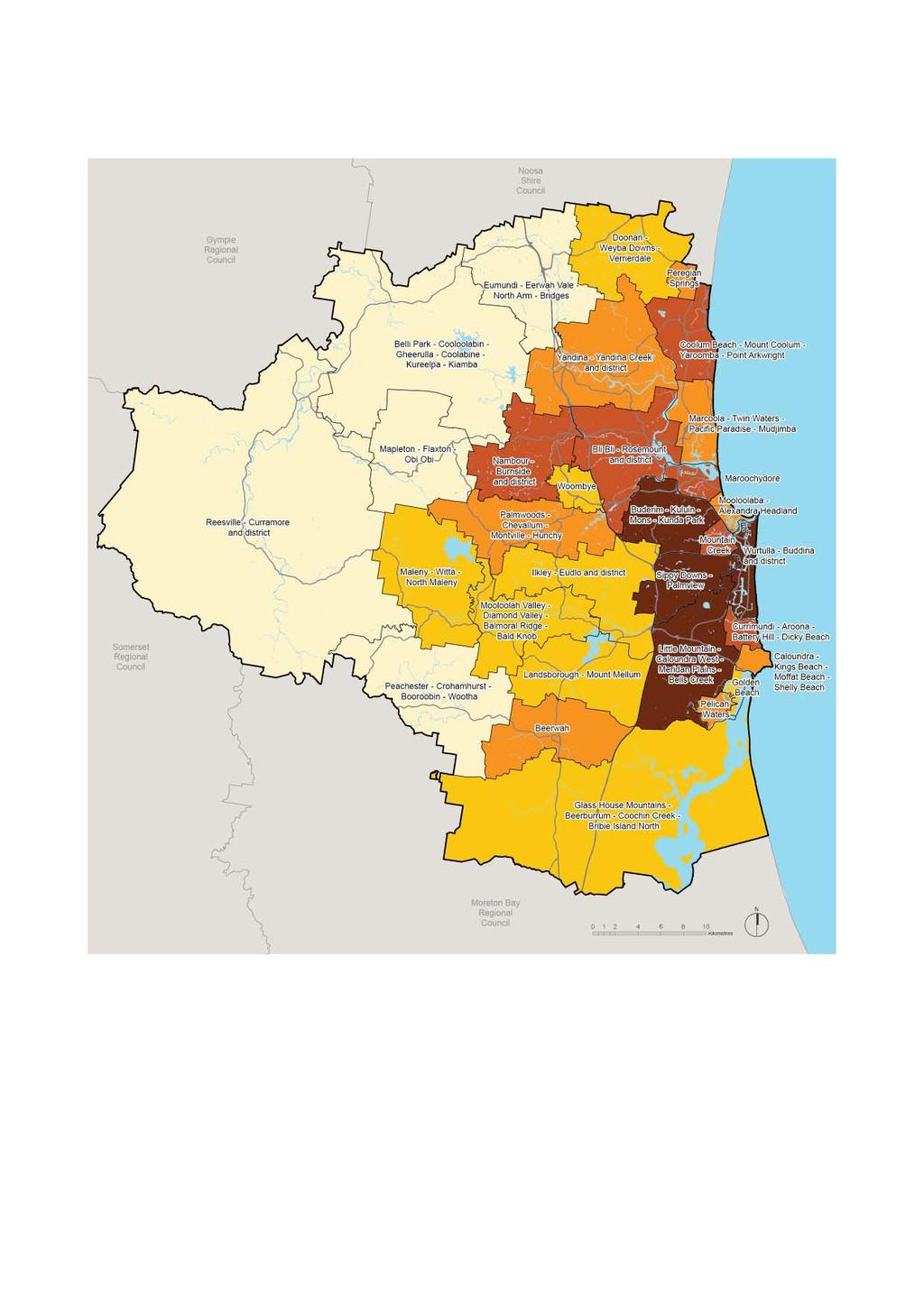 Map 3: Sunshine Coast region population 2026 (5 to 24 years age cohort) 4500-8500 residents 850-1500 residents Local Government boundaries 2500-4500 residents 300-850 residents Major roads 1500-2500