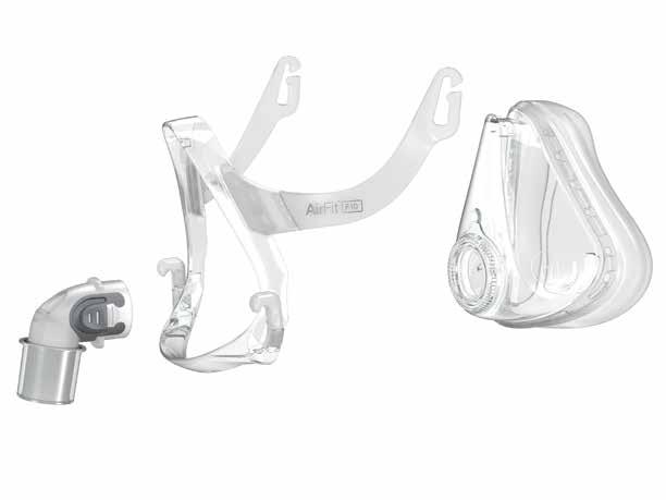 AirFit F10 components Frame system (includes frame, cushion, and elbow with swivel) 63160 (XS) 63161 (S) 63162 (M) 63163 (L) Frame Cushion AirFit F10 headgear 63165 (S) 63164 (Std) 63166 (L) Elbow