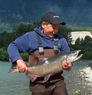 FRESH WATER FISHING On the Kitimat River JULY With many of the fish entering the river on each high tide, the run of chinook peaks during the first week of July.