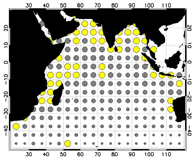 The distribution of yellowfin tuna nominal CPUE in the Indian