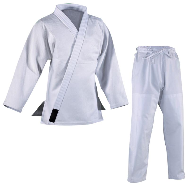 ARTICLE #: MA-104 DESCRIPTION: Features a 500 gram gold weave jacket. 100% cotton twill pant. Ultra-strong fabric collar with vulcanized rubber interior for durability.