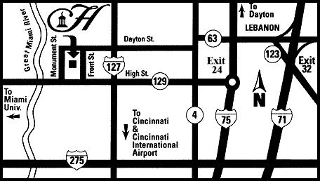 DIRECTIONS to The Hamiltonian Hotel Cincinnati/Northern Kentucky Airport Take I 75 North through downtown Cincinnati. Take Exit #24 Hamilton, Route 129 West.