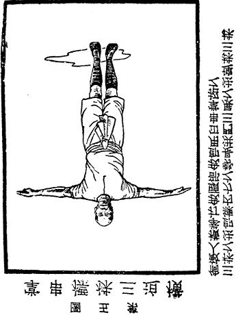 Fig.5 HENG PO SAN ZHU BIAO CHUAN ZHANG Press aside three times, the Fighting Cock spreads its wings, pierce with palms 5 Translation: The method SAN ZHU is the position to train your internal