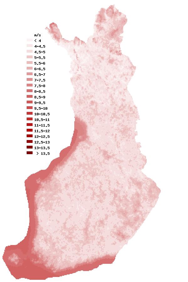 9 FIGURE 1. Wind speed in Finland in January 2012, 50 m above the ground.