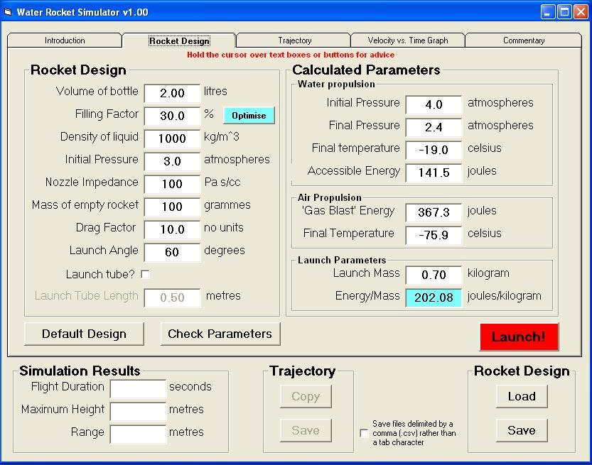 Section 7: Computer Simulation Water rocket simulation software has been written to operate under the Windows operating system. The software can be downloaded from the NPL water rocket site at: www.