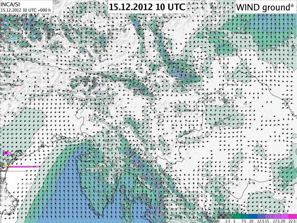 A.1 False alarm for south-west wind - 14.12.2012 00:00 + 34h Figure 5: Wind forecast for 14.12.2012 00:00 + 34h with AY (left) mixing length, and EL5 (right) mixing length.
