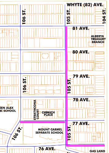 Active transportation New Sidewalk Locations: East 105 St (81 Ave to