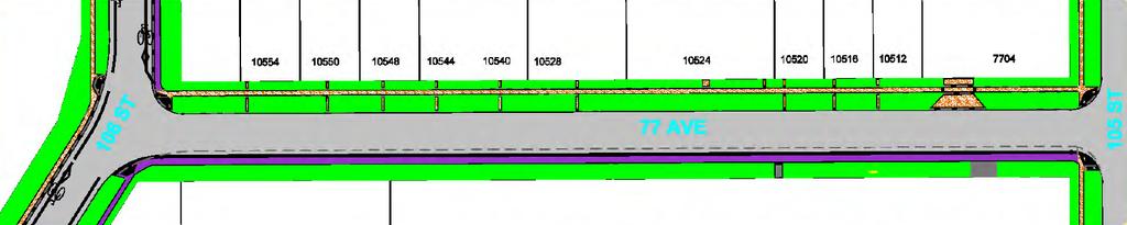 Road width changes 77 Ave widening (106 St to 105 St) Existing road width: 7.9m Widen by 1.