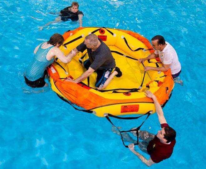 Boarding The CPR raft has 4 boarding stations, however, with the canopy furled, the raft can be boarded at any point around the raft.