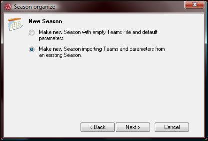 You will then have to assign a name to the Season. 1. OPENING AN EXISTING SEASON Select Organize Season from the menu and click on OPEN to open an existing season.