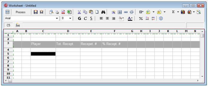 Data Volley 2007-91 The worksheet is displayed as shows (it will be completely empty until you start entering information): EXAMPLE 1 1) Choosing the type of analysis First of all you need to choose