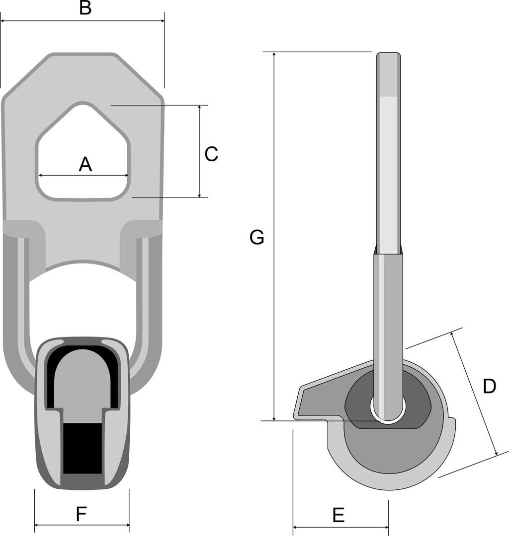 The TH 2 lifting hook Anchor type TH 2 13 TH 2 25 TH 2 50 TH 2 75/100 TH 2 150/20 0 TH 2 320 TH 2 450 Characteristics of TH 2 lifting hooks Admiss ible A B C D E F G load [kn] 13 47.