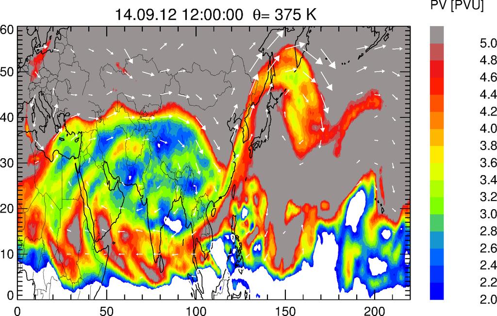 Separation of air from the Asian monsoon anticyclone 14 Sep. 2012 20 Sep. 2012 Vogel et al.