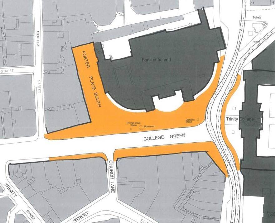 The statues will be relocated towards the Bank of Ireland This option includes a widened footpath to the southern side. The taxi rank will be relocated. Figure 5.