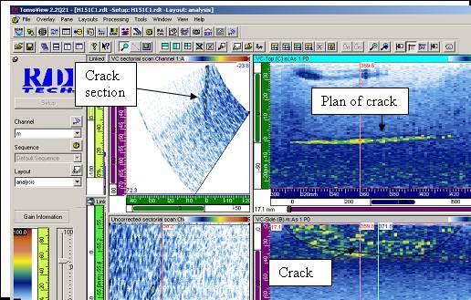 The ACPD (alternating current potential drop) method was usedto measure crack depth on all the cracks.