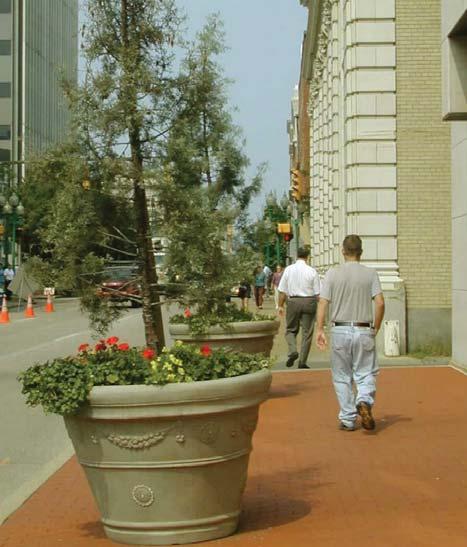 PLANTERS: MOVEABLE PURPOSE Planters add color, texture and interest to a streetscape and can help defi ne and separate spaces.