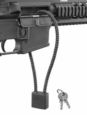 For SR-556 rifles Close the lock by pressing the shackle through the hole in the clamp into the body of the lock (the part that receives the key) as tightly together as possible and remove the key.