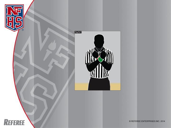 Slide 29 Default/Technical Fall/Disqualification Signal Chart - #27 Signal for a Default, Technical Fall or Disqualification. The arms are crossed in front of the chest.