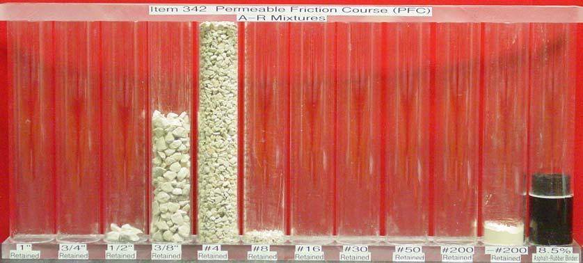 The standard PFC mixture contains PG 76-22 and fibers and is recommended for the vast majority applications where PFC is used. Asphalt Rubber (A-R) PFC can be used as an alternate to the standard PFC.