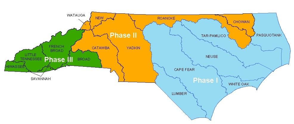 Figure 2. Three Phases of Development and Production Flood Mapping Program Funding and Work Plan In August 2000, the North Carolina General Assembly allocated $42.