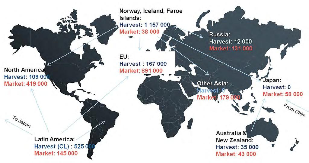 Global trade flow of farmed Atlantic