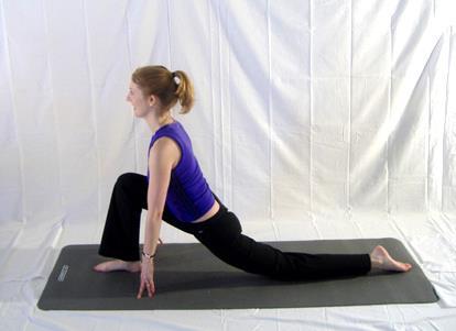 for 4-6 slow breaths, breathing through the nose and focusing on one point in front of you Begin to bend knees and raise hips, coming back to lunge position Bring right foot back next to left foot,