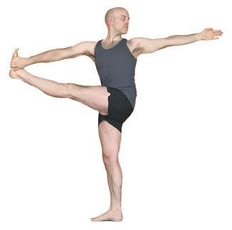 2) Standing Revolved Hand to Foot (Utthita Parivrtta Hasta Padangusthasana) Benefits: Stretches your hamstrings Tones your thighs Improves digestion Improves balance and focus Start standing in
