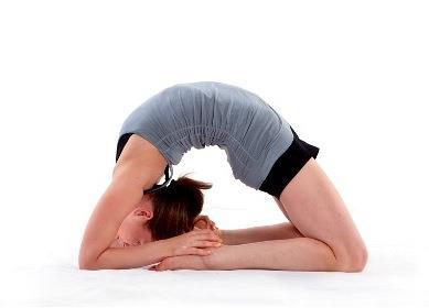 33) King Pigeon Pose (Raja Kapotasana) Benefits: Stretches the spine Improves shoulder flexibility Strengthens the thighs Kneel upright, with your knees slightly narrower than hip width apart.