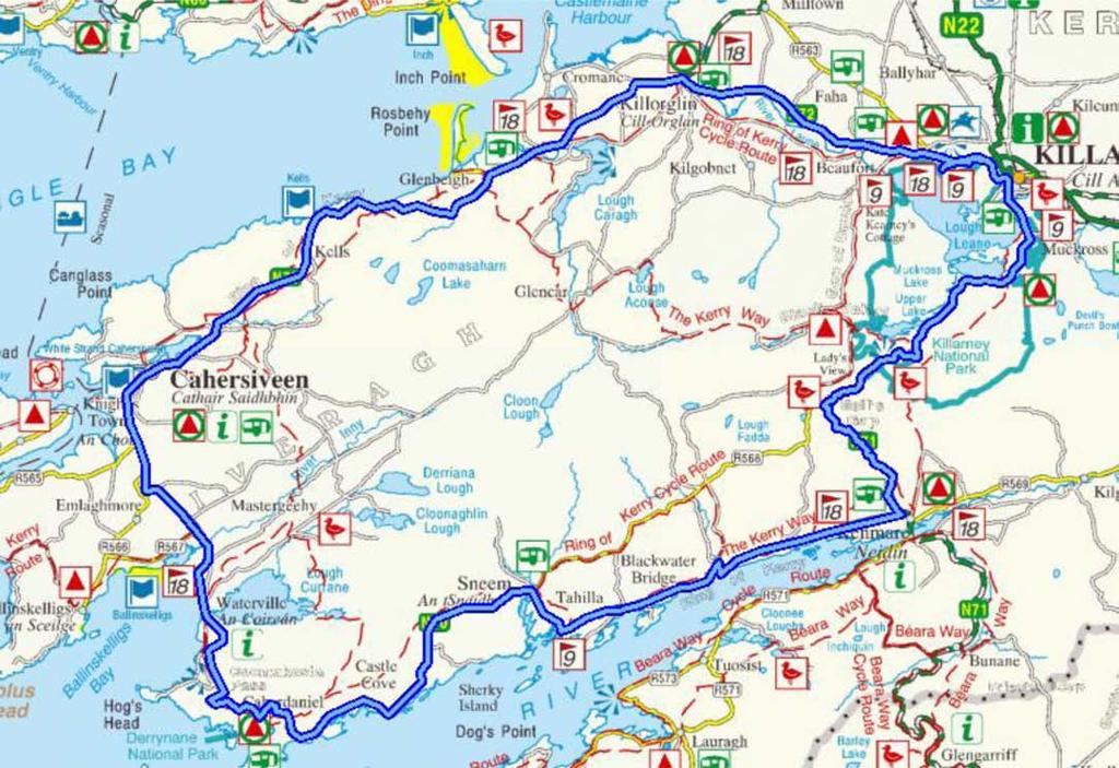 Hardman Triathlon Route: Bike (180km) Outline map of the Ring of Kerry Starting from Transition 1 in the Killarney Golf & Fishing Club you will make your way up the road towards the exit.