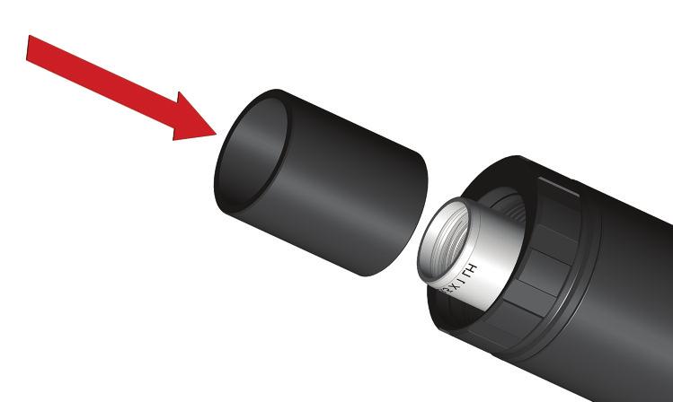 Tip the silencer upright and allow the driving spring to fall from the rear of the piston housing. See Figure 35. 5. Using the supplied spanner tool, fully thread the rear cap into the piston housing.