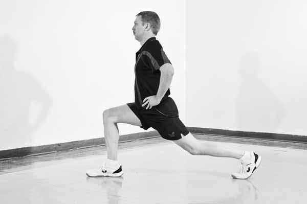 The Sport of Table Tennis Hip flexor stretch. From a standing position, lunge forward on your right leg (figure 10).