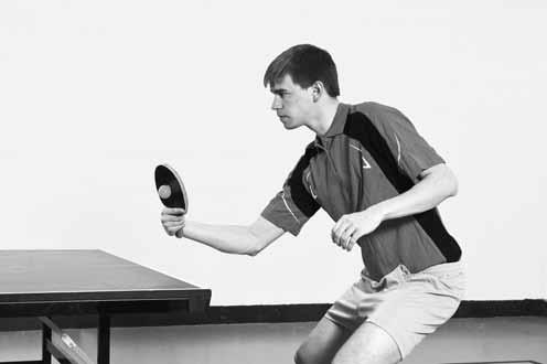 Table Tennis: Steps to Success Figure 9.4 (continued) Contact 1. Forearm moves forward to bring racket to ball 2. Racket contacts ball above center of ball s face and toward right side of ball 3.