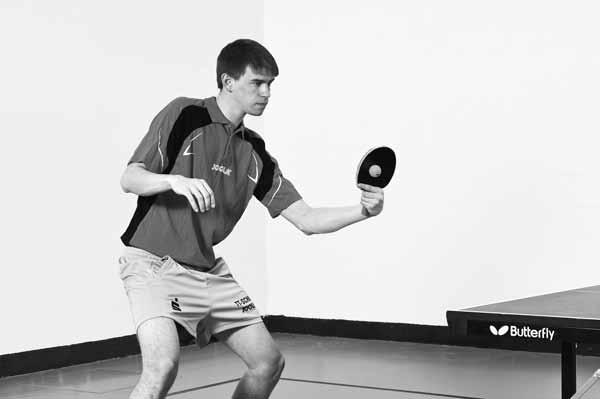 Table Tennis: Steps to Success Figure 9.7 (continued) Contact 1. Transfer weight from right to left foot 2. Move racket forward, up, and to left 3. Contact ball in center of backhand triangle 4.