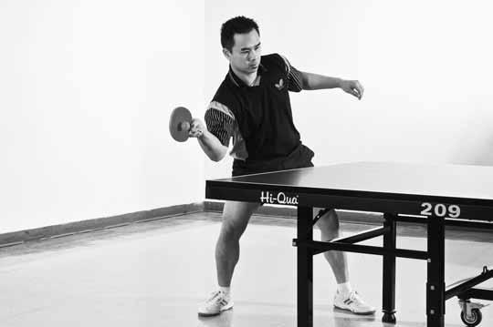 Right leg straightens to transfer body s energy into ball 4. Forearm and wrist snap at contact to increase racket acceleration b Follow-Through 1. Weight fully transferred to left leg 2.