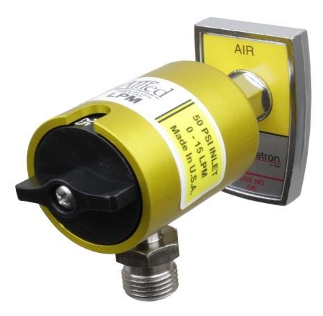 Click-It Flowmeter SPECIFICATIONS Nominal Inlet Pressure: 50 psi Inlet Filter: 65 micron Inlet Port: 1/8" NPT female or optional adapter (see below) Outlet Flow Rates: Accuracy - 0-03 lpm model: 0.