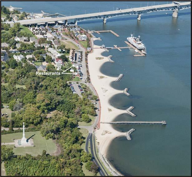 a revised commercial landscape. The post WWII era saw the slow decline of the waterfront at Yorktown as the Ferry was replaced by the Coleman Bridge, and the beach eroded away.