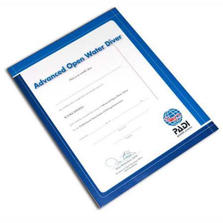PADI Advanced Open Water Diver manual and PADI Advance certification. Important: Minimum age is 12 years.