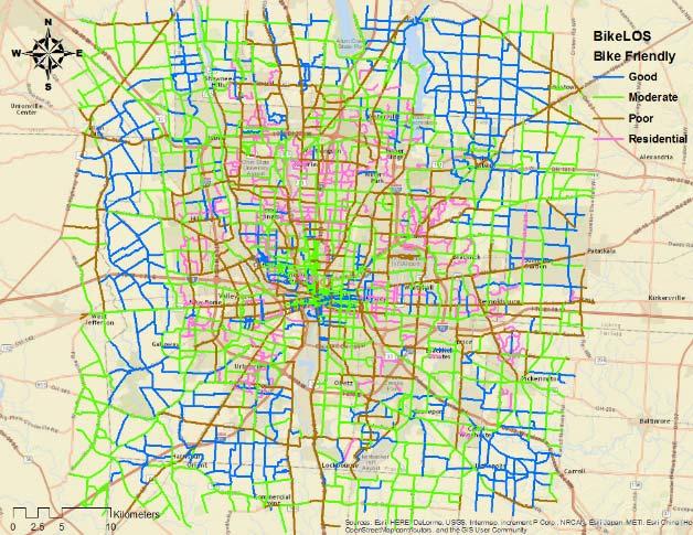 Figure 9. Distribution of Streets with Different Bicycle Level of Service (BLOS) (Source: Mid Ohio Regional Planning Commission) ii.